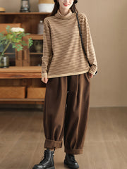 Women Casual Stripe Turtleneck Wool Warm Sweater