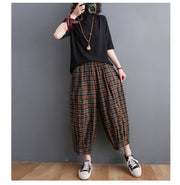 Women's Summer Plaid Cotton Linen Bloomers