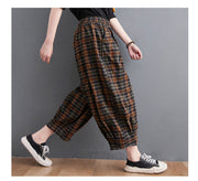 Women's Summer Plaid Cotton Linen Bloomers