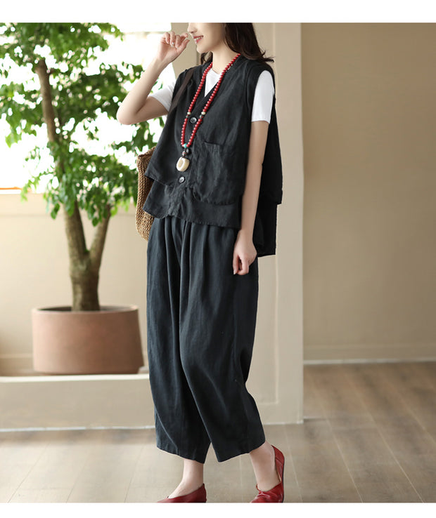 Vintage Pure Linen Sleeveless Vest