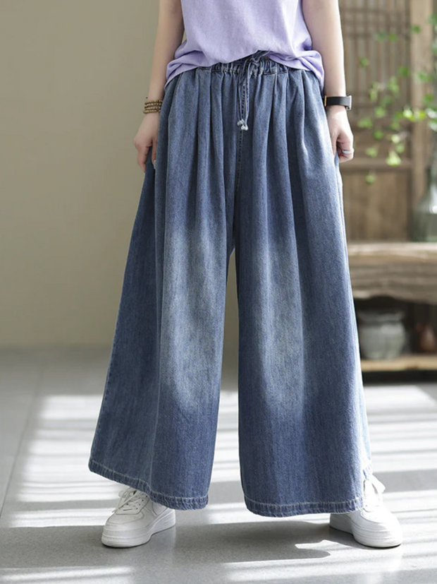 Women Elastic Waist Denim Spring Loose Jeans