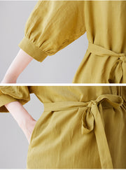Women's Lazy French Style Cotton Linen Dress