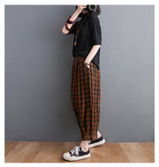 Women's Summer Plaid Cotton Linen Bloomers