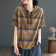 Women's Summer Striped Hooded T-shirt