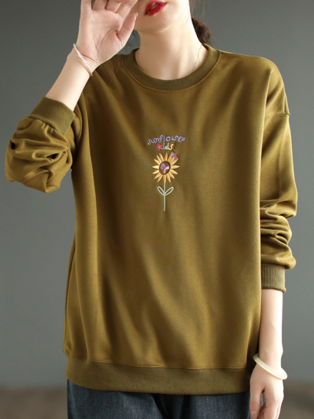 Women's Autumn Round Neck Embroidered Sweatshirt