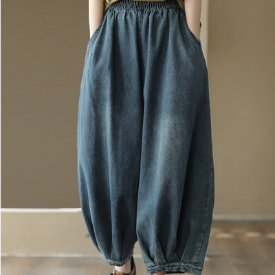 Women's Summer Cotton Wide Leg Cropped Jeans