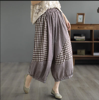 Women's Summer Plaid Wide Leg Cropped Pants