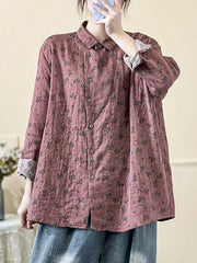 Plus Size Women Autumn Vintage Floral Long Sleeve Shirt