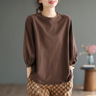 Women's Autumn Round Neck Lantern Sleeve T-shirt