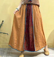 Summer Embroidered Loose Waist Linen Skirt