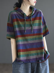 Women's Summer Striped Hooded T-shirt