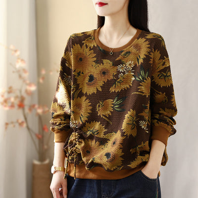 Spring Crew Neck Printed Loose Top