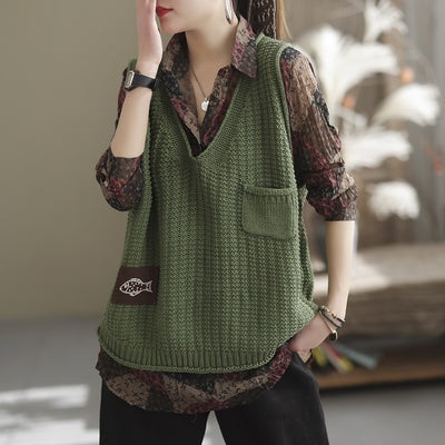 Spring Knitted V-Neck Loose Vintage Vest