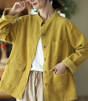 Women Solid Vintage Cotton Corduroy Coat