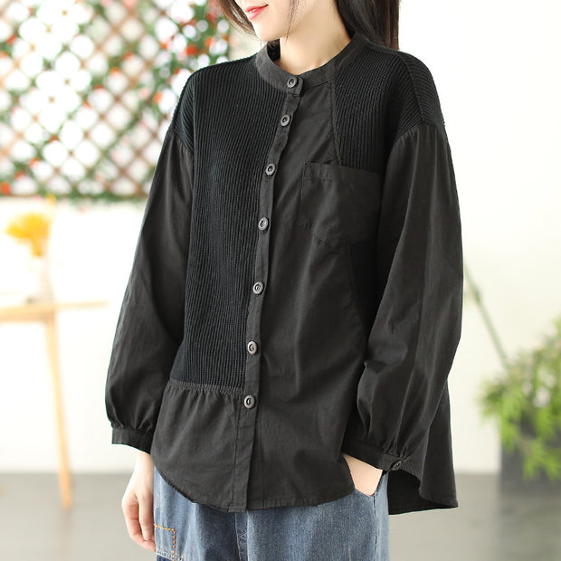 Spring Women's Solid Color Stitching Shirt