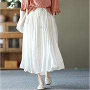 Spring Vintage Silk and Linen Elastic Waist Skirt