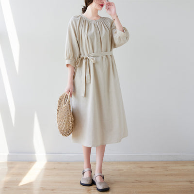 Women's Lazy French Style Cotton Linen Dress