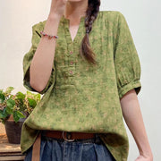 Women Summer Artsy Floral Button Loose Shirt