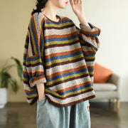 Autumn Striped Doll Sleeve Wool Knit Sweater