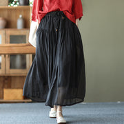 Spring Vintage Silk and Linen Elastic Waist Skirt