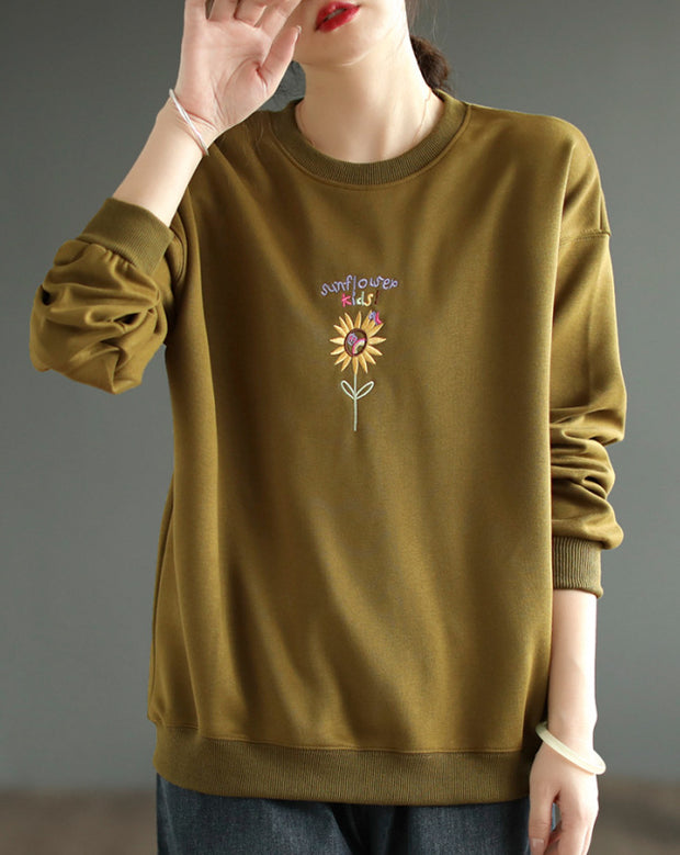 Women's Autumn Round Neck Embroidered Sweatshirt