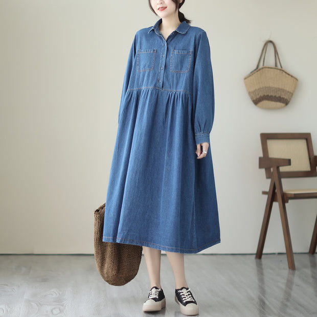 Spring Shirt Collar Denim Dress