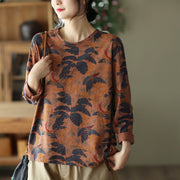 Women Autumn Vintage Print Pullover Loose T-Shirt