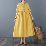 Spring Half-sleeve Round Neck Cotton Linen Dress