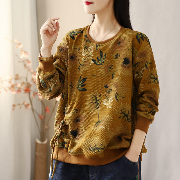 Spring Crew Neck Printed Loose Top