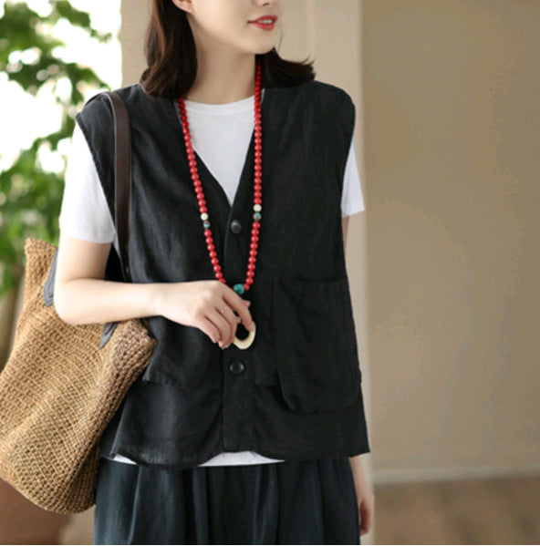 Vintage Pure Linen Sleeveless Vest