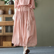 Spring Vintage Silk and Linen Elastic Waist Skirt