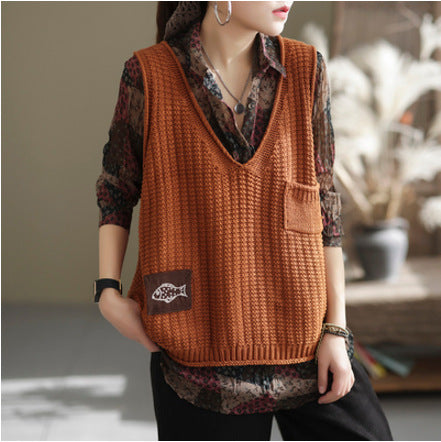 Spring Knitted V-Neck Loose Vintage Vest