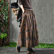 Autumn Vintage Cotton Linen Floral Skirt