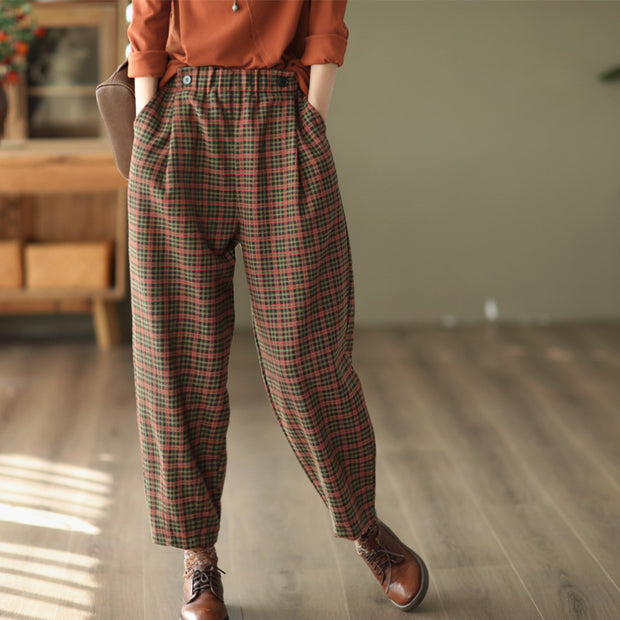 Women's Autumn Woolen Plaid Pants