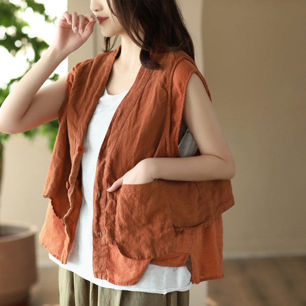 Vintage Pure Linen Sleeveless Vest