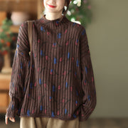 Women's Autumn Print Knitted Crew Neck Sweater