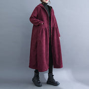 Winter Vintage Corduroy Hooded Long Jacket