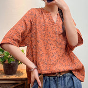 Women Summer Artsy Floral Button Loose Shirt