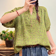 Women Summer Artsy Floral Button Loose Shirt