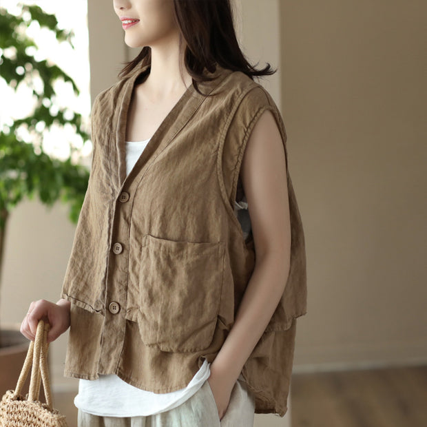 Vintage Pure Linen Sleeveless Vest