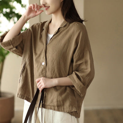 Spring Retro 100% Linen Lapel Jacket