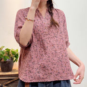 Women Summer Artsy Floral Button Loose Shirt