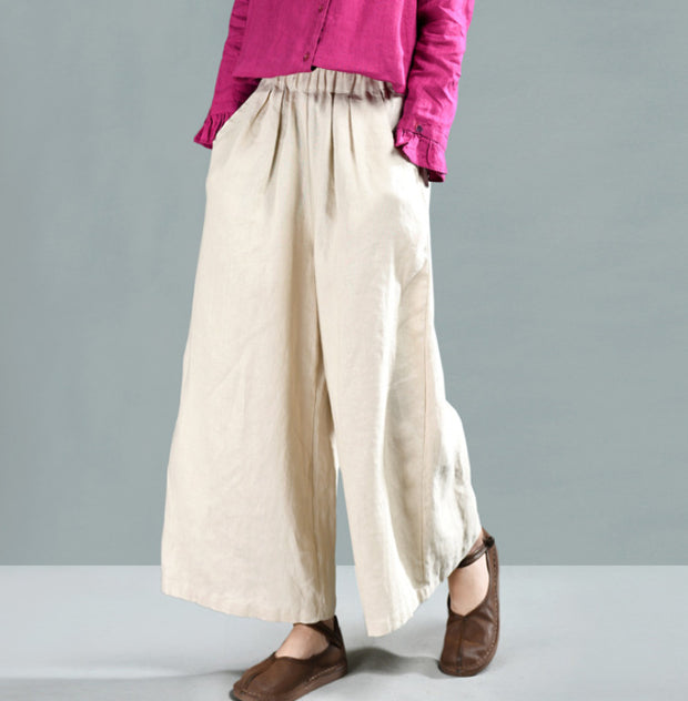 Women's Spring Retro Solid Color Linen Pants