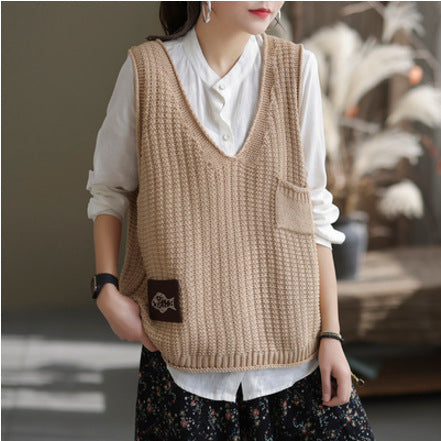 Spring Knitted V-Neck Loose Vintage Vest