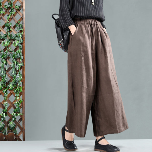 Women's Spring Retro Solid Color Linen Pants