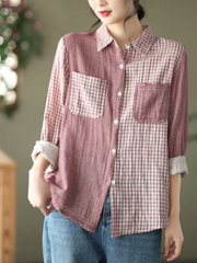 Women's Spring Vintage Double Cotton Yarn Shirt Plaid Shirt